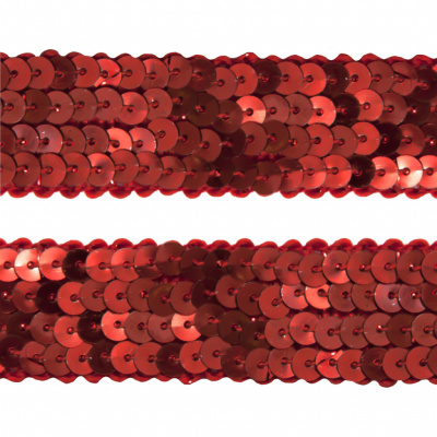 Тесьма с пайетками 3, шир. 20 мм/уп. 25+/-1 м, цвет красный - купить в Волгодонске. Цена: 778.19 руб.
