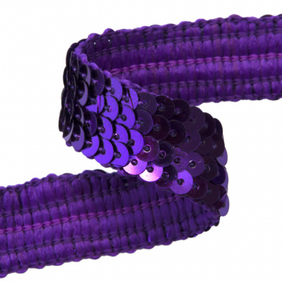 Тесьма с пайетками 12, шир. 20 мм/уп. 25+/-1 м, цвет фиолет - купить в Волгодонске. Цена: 786.13 руб.