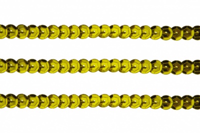 Пайетки "ОмТекс" на нитях, SILVER-BASE, 6 мм С / упак.73+/-1м, цв. 7 - св.золото - купить в Волгодонске. Цена: 468.37 руб.