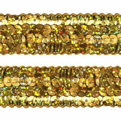 Тесьма с пайетками D16, шир. 20 мм/уп. 25+/-1 м, цвет золото - купить в Волгодонске. Цена: 786.13 руб.